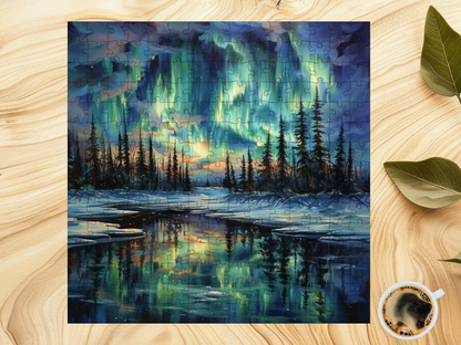 Northern Lights Aurora Borealis Winter Scenery Jigsaw Puzzle