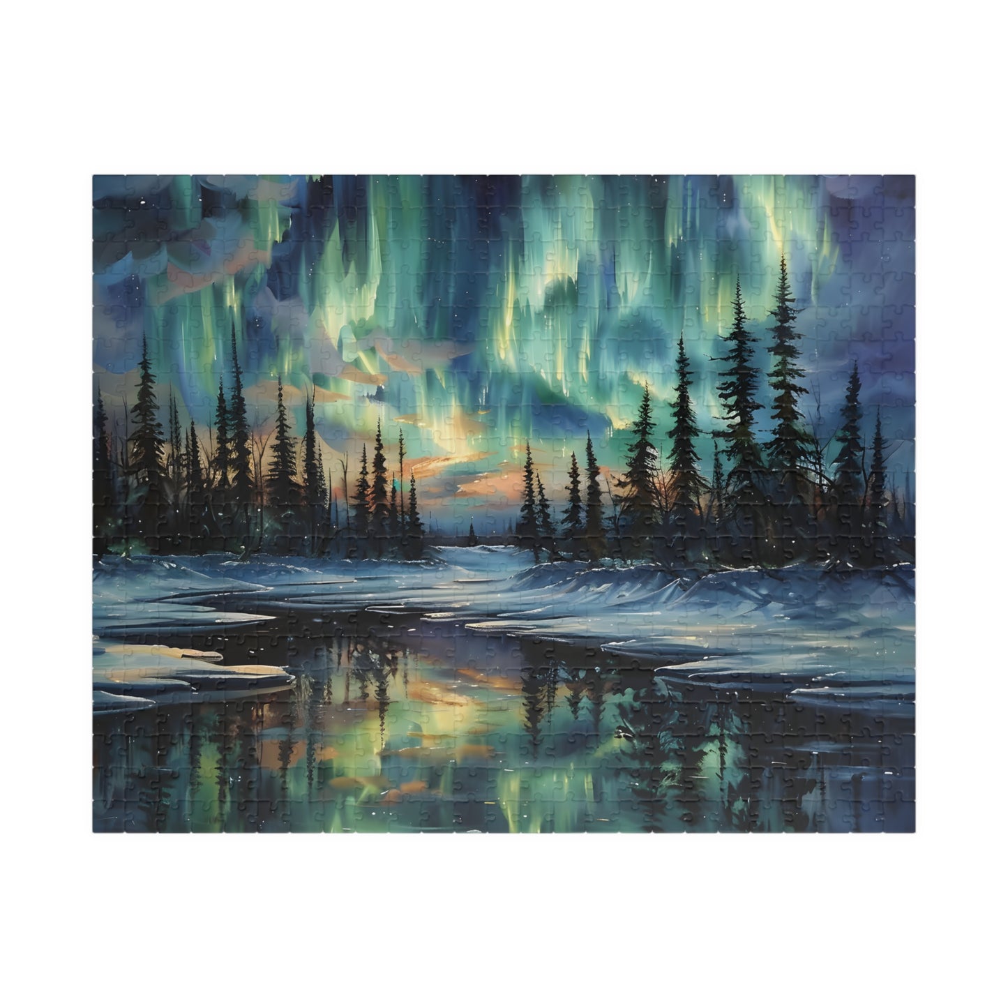 Northern Lights Aurora Borealis Winter Scenery Jigsaw Puzzle