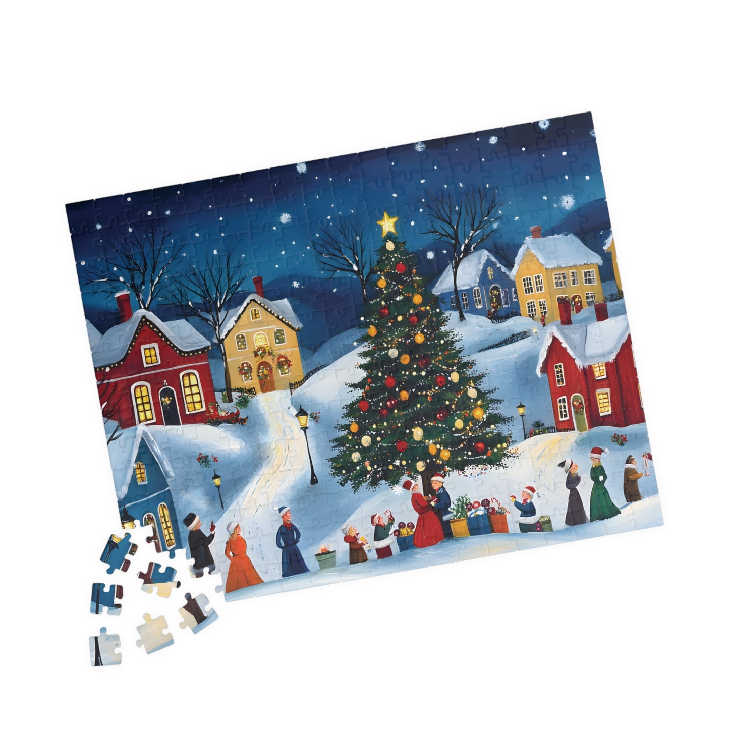 Twinkling Starry Night Sky Christmas Village Jigsaw Puzzle