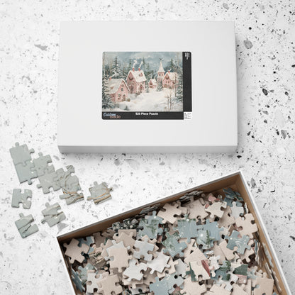 Whimsical Winter Fantasy with Snowy Pink Houses Jigsaw Puzzle