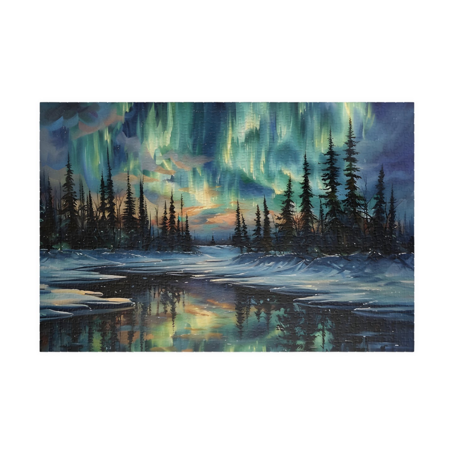 Northern Lights Aurora Borealis Winter Scenery Jigsaw Puzzle