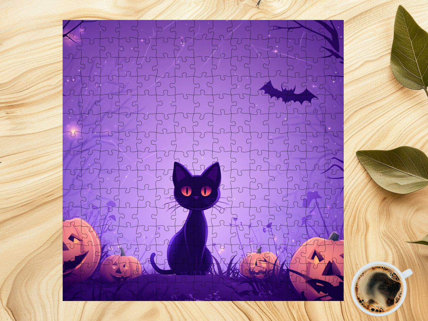 Halloween Black Cat and Pumpkins Spooky Jigsaw Puzzle