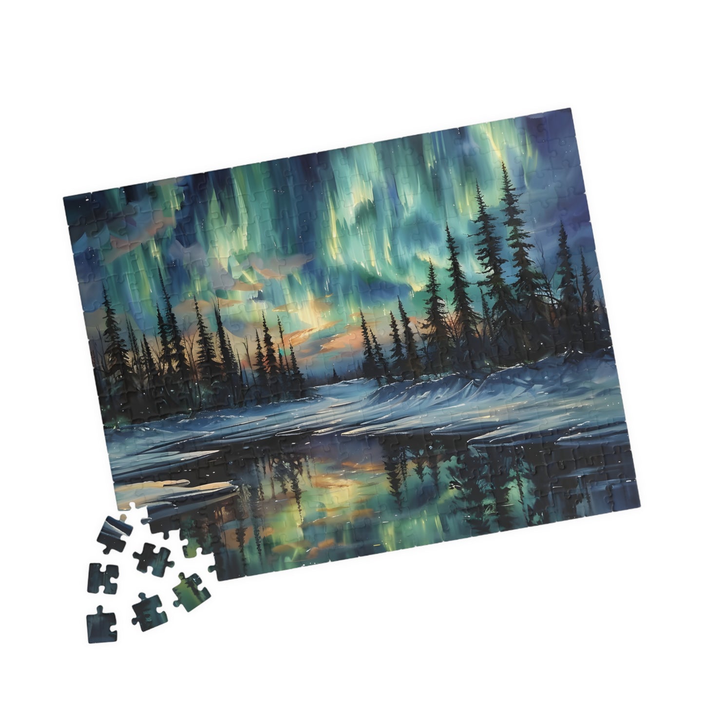 Northern Lights Aurora Borealis Winter Scenery Jigsaw Puzzle