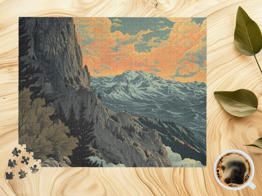 Vintage Moonlit Mountainside Jigsaw Puzzle